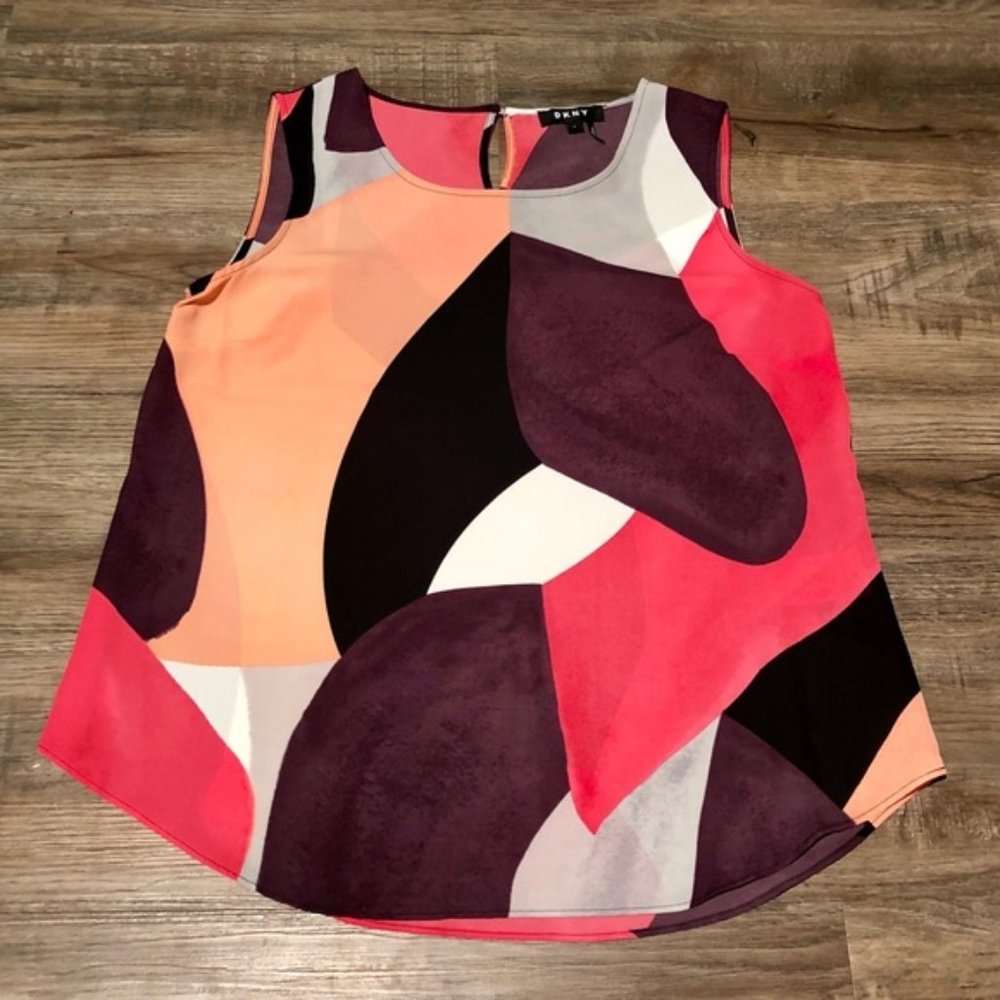 ❤️ DKNY Colorful Texture Print Abstract Blouse
